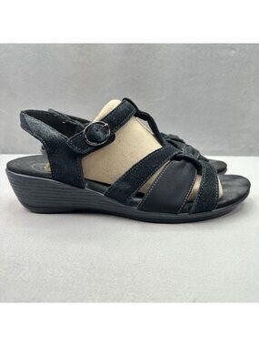 OrthoFeet Hope 62037 Womens Size 9.5 (B) Gladiator Sandals Black Leather Comfort